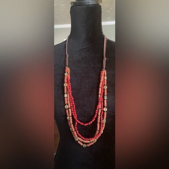 Sunshine and Rodeos suede Red & Brown Long Southwestern Necklace - Picture 1 of 3